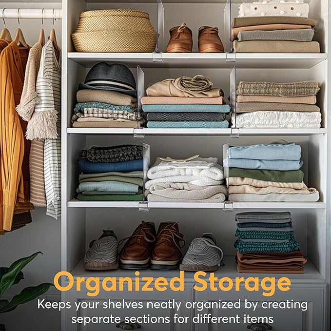 8 Pack Acrylic Shelf Dividers for Closet Organization 11x7.9 Inch – Clear Closet Shelf Separators for Purses, Clothes & Sweater Storage – Vertical Bookshelf Dividers for Bedroom, Office & Kitchen