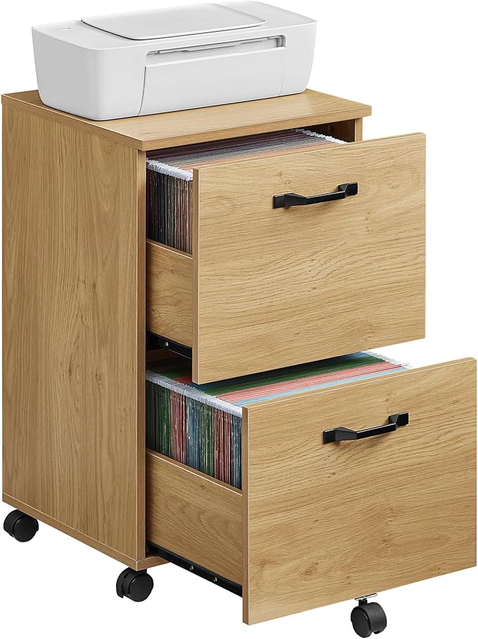 VASAGLE 2-Drawer File Cabinet, Small Rolling Filing Cabinet for Home Office, Printer Stand, for A4, Letter-Size Documents, 15.7 x 16.5 x 27.6 Inches, Straw Yellow UOFC040Y70