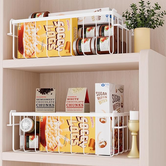 3 Pack Stackable Wire Storage Baskets With Tag, Freezer Organizer Bins for Most 7 Cu.FT Freezer Sort Frozen Meats, Deep Freezer Organizer Bins with Handle Add Space Easy Reach, White