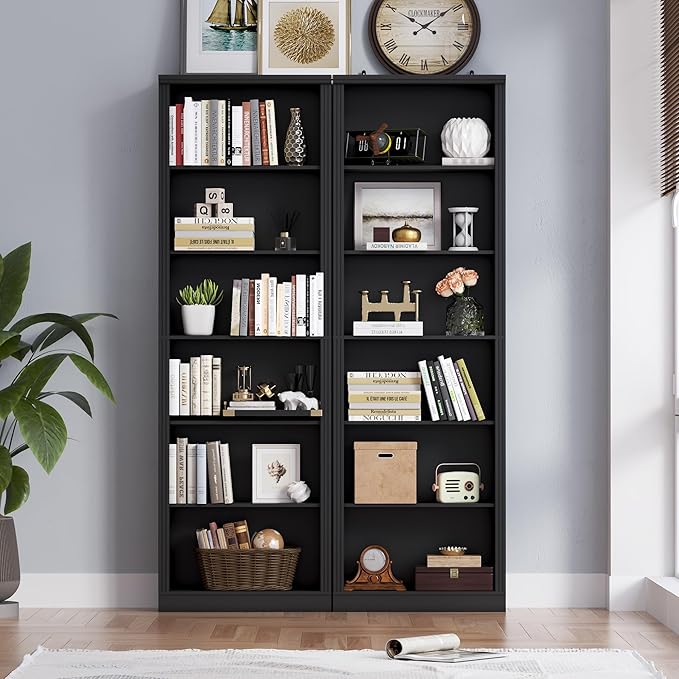 75" Tall Bookshelf, 6-Tier Floor Standing Bookcase with Adjustable Shelves, 24" Wide Open Storage Shelf, Modern Display Organizer for Home Office, Living Room, Bedroom, Study