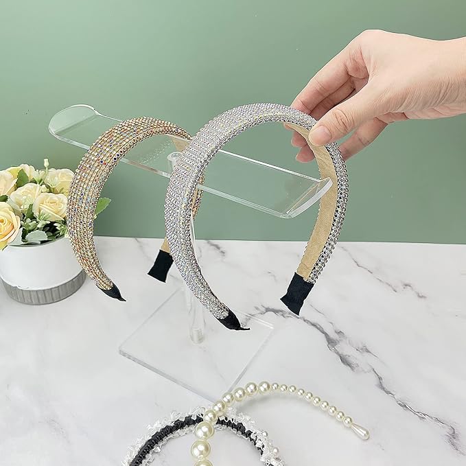 Bigfety Acrylic Headband Holder, 2 Pack Clear Headband Organizer Stand, Hair Accessories Storage