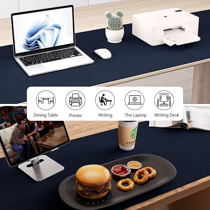Aothia Leather Desk Pad Protector, Office Desk Mat, Large Mouse Pad, Laptop Desk Pad, Non-Slip PU Leather Desk Blotter, Waterproof Desk Writing Pad for Office and Home (Dark Blue, 55" x 17")