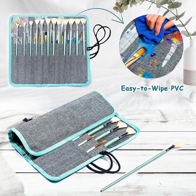 SFYBYHEART Acrylic Paint Organizer Bag with Washable Roll-Up Brush Holder, Large Art Supply Case, Craft Organizer with Foam Inserts for Apple Barrel, Shuttle Art, Caliart Art Supplies Storage Bag