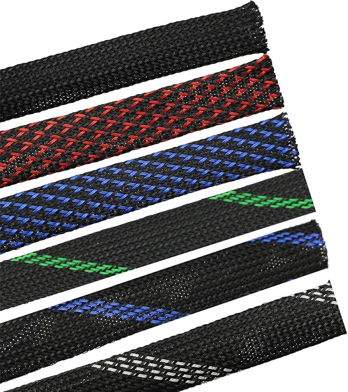 30ft PET Expandable Sleeving Wire Cable Sleeve (1/2", Red&Black)