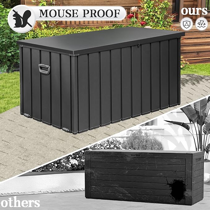 Domi 190 Gallon Deck Box, Metal Outdoor Storage Box with Lock Wheels Side Handles, Waterproof Outside Storage Box for Patio Cushions, Shoes & Pool Tools