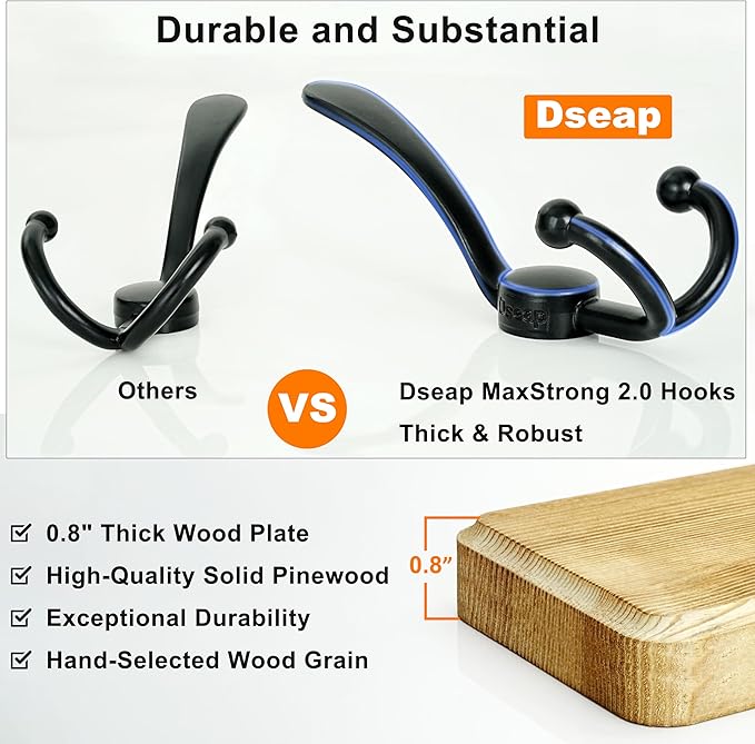 Dseap Coat Rack Wall - Heavy-Duty 38-1/4" Long, with Reinforced 10 Custom Tri-Hooks, Solid Wood Wall Hanger for Coats Hat Jackets - Rustic Farmhouse Entryway Hallway Storage, Weathered Green & Black