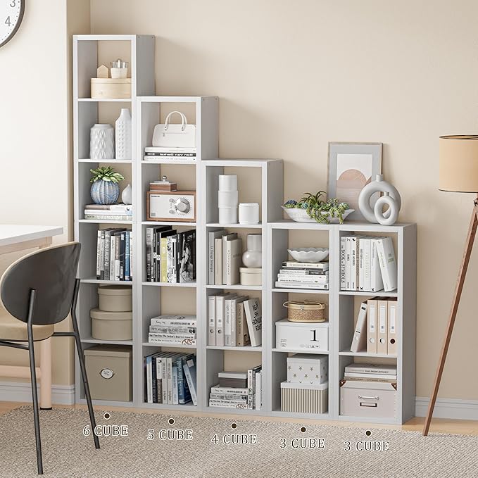 Tall Cube Storage Organizer Bookcase, 6 Tier 11 inch Open Back Cubical Shelf with Thickened Border, Display Bookshelf for Living Room, Home Office, Sturdy Room (White, 6 Cube,Vertical)