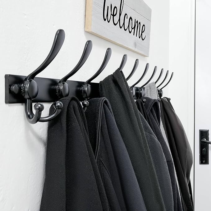 Dseap Coat Rack Wall Mount 2.0 Pro: Heavy Duty 300% Thicker, 16" Stud Mount, Stainless Steel Wall Coat Hooks Hanger for Clothes Jackets Hats Entryway Closet, MaxStrong Series, Blue