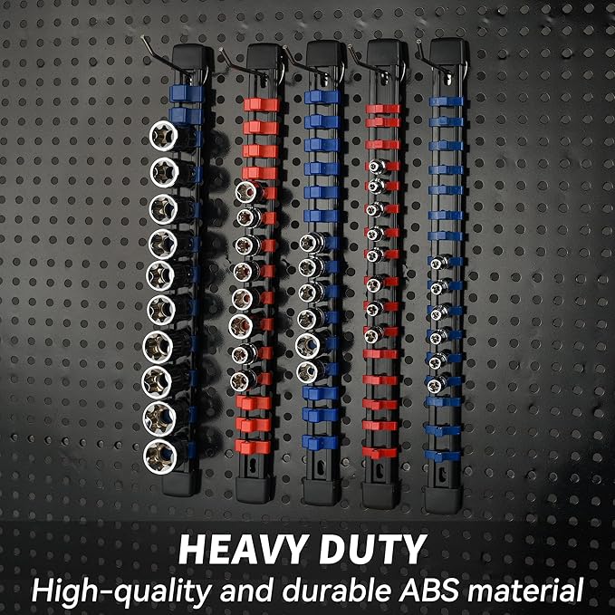 Socket Organizer Drive ABS Tools - Blue Socket Holder, Premium Quality 9 Pieces Socket Holders Kit 1/4-Inch x 48 Clips, 3/8-Inch x 45 Clips, 1/2-Inch x 36 Clips