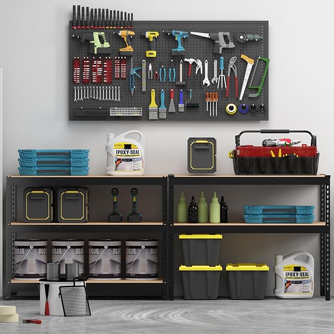 PrimeZone 48" W x 18" D x 72" H Garage Shelving Heavy Duty - Adjustable Metal Storage Shelves, 5 Tier Industrial Shelving Unit, Utility Shelf Rack for Basement, Warehouse, Pantry, Closet, Black, 4Pack