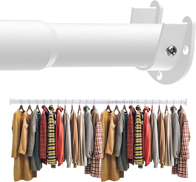 Closet Rod 50-99 Inches, Adjustable Heavy Duty Metal White Closet Rods for Hanging Clothes 1.3 Inches Diameter for Wardrobes Laundry