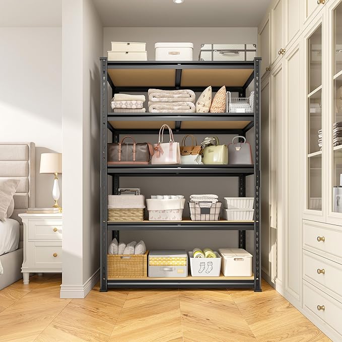 5-Tier Storage Shelves, 1980LBS Adjustable Pantry Shelves, Metal Shelving Unit for Storage, Kitchen, Pantry, Closet, Laundry, Garage,72.06" H x 35.55" W x 11.81" D