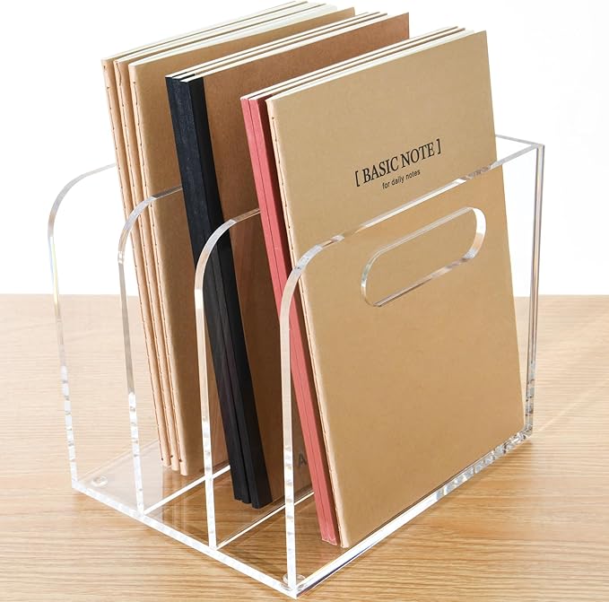 Clear Acrylic Organizers - 3 Vertical Compartments Acrylic Folder Organizer & File Organizer, Desk Document Storage Bins for Magazines, Binders - Multipurpose Home Office Desk Organizer