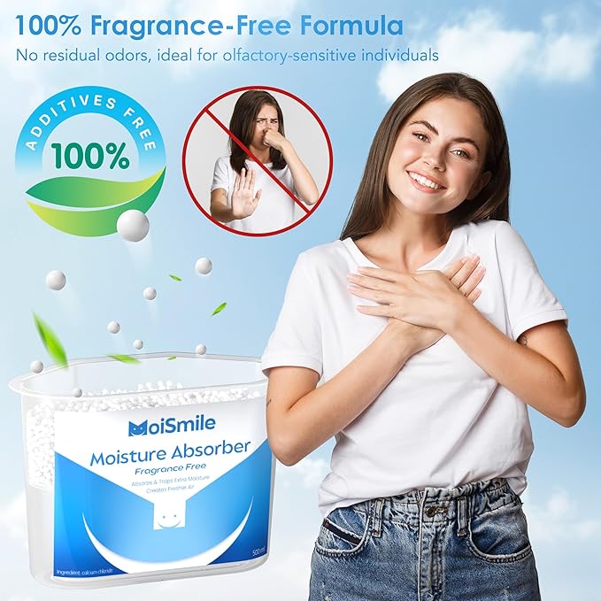 Moisture Absorbers 6 Pack, Fragrance-Free Closet Dehumidifier for Bathroom, Car ＆ Basement, 10.5 oz Refillable Humidity Absorber Boxes