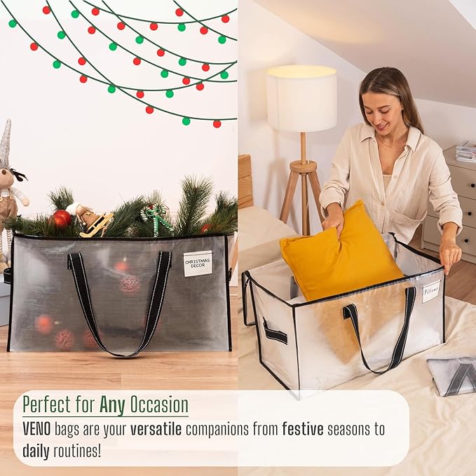 VENO 10 Pack Moving Bags, Comforter and Blanket Storage Bags for Closet, Moving Boxes, Boxes with Lids Alternative, College Dorm Packing Supplies, Foldable Heavy-Duty Tote (Clear, 10 Pack)
