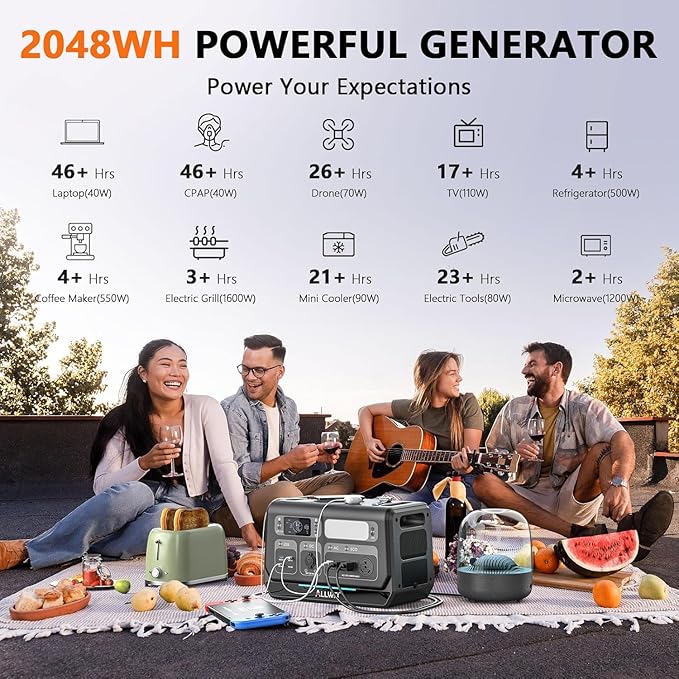 ALLWEI 2400W Portable Power Station with 2 x B200 PRO Expansion Battery, 6144Wh LiFePO4 Battery 4 AC Outlets Up to 2400W for Home, Outdoor Camping, RV, with 1500W AC Charging &1200W Solar Charging