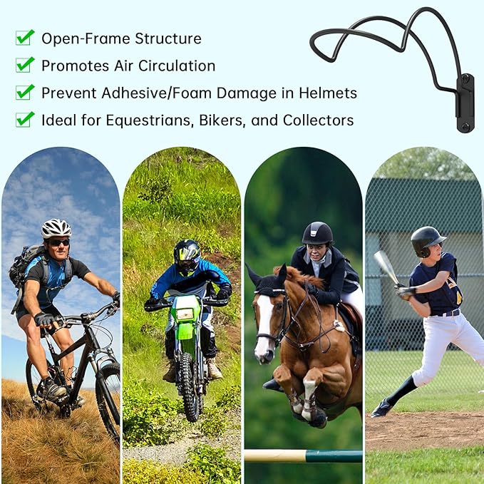 4-Pack Wall-Mounted Multi-Purpose Helmet Storage Display Rack - Durable Metal Hanger Hook for Equestrian, Motorcycle, Baseball, Hockey, Rugby & Electronic Helmets | Heavy-Duty Construction with Screws