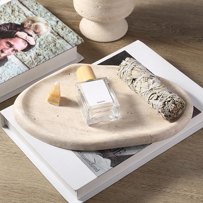 Koville Luxurious Natural Marble Vanity Tray, Cloud Shape Serving Stone Key Tray for Home Decor, 10" x 7" Marble Storage Trays for Bathroom, Stone Plate Holder for Perfume, Candle and Jewelry