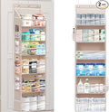 Over Door Organizer with 6 Extra Large Pockets 12 Side Pockets, 2-Pack Sturdy Closet Rack, Hanging Storage Organizer with Clear Window for Shoes, Diapers, Toys, Bedroom, Bathroom, Beige