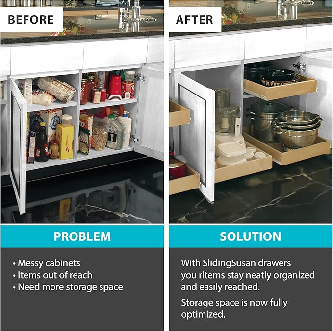 SlidingSusan Pull Out Drawer Organizer for Cabinets, Gliding Soft Close Shelves for Kitchen, Pantry, Bathroom, & Storage Organization, 9 Ply Baltic Birch, 20 Inch Wide x 21 Inch Deep