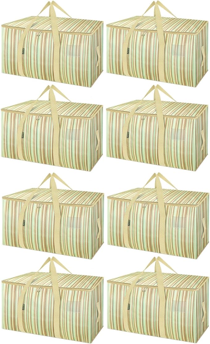 BALEINE 8-Pack Oversized Moving Bags with Reinforced Handles, Heavy-Duty Storage Tote for Clothes, Moving Supplies (Color Strip, 8-Pack)