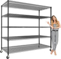 82" H Storage Shelves 3300LBS Heavy Duty Shelving Unit with Wheels & Feet, 5-Tiers Garage Shelving for Pantry Garage Kitchen Home Commercia, 82.6" H x 59" W x 23.9" D