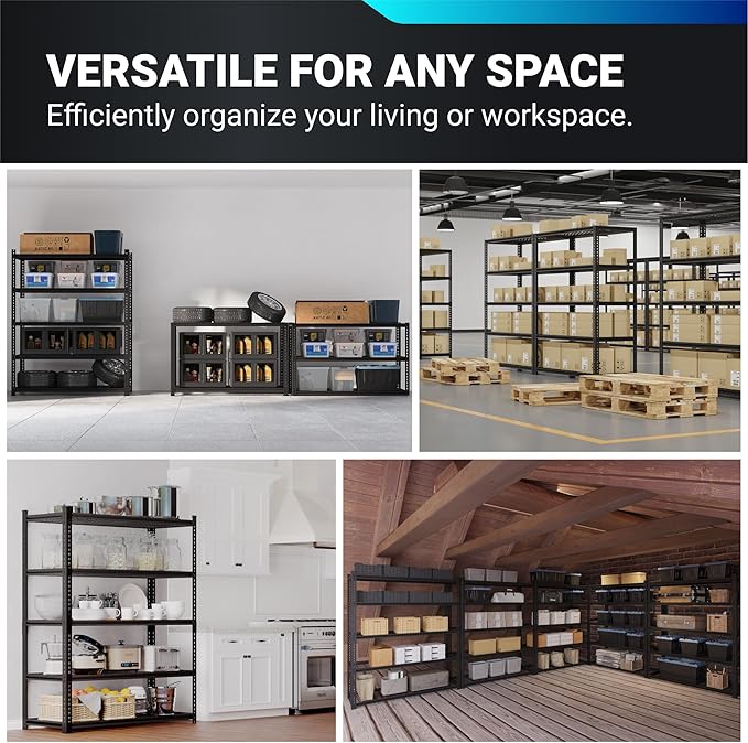 FLEXIMOUNTS Garage Shelving, Heavy Duty Shelving 2000 lbs, 5-Tier Garage Storage Shelves,Industrial Shelves for Heavy Tools and Equipment, 48" W x 24" D x 72" H, 4 Pack