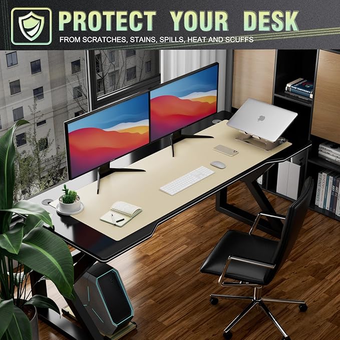 K KNODEL Large Office Leather Desk Mat, Mouse and Keyboard Pad, Computer and Laptop Mat, Desktop Protector and Cover, Writing Pad and Blotter (47.2"x17", Ivory Cream)