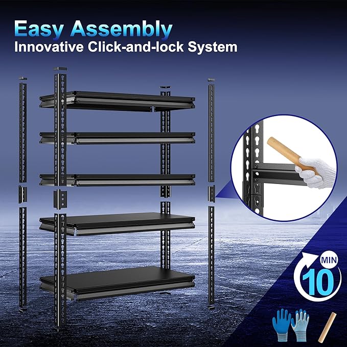Heavy Duty Garage Shelves - 48''W 2,500Lbs Steel Metal Adjustable Utility Industrial Storage Shelving Rack Units for Warehouse Basement 5 Tier Black 47.2" W x 17.7" D x 78" H