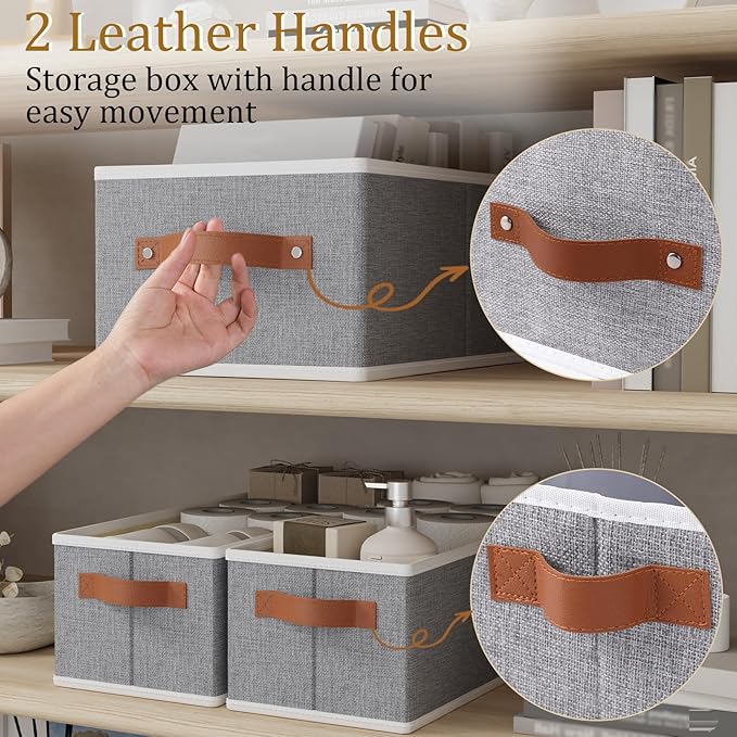 OUTBROS Foldable Bins With Handles, Fabric Storage Boxes, Foldable Bins With Handles, Wardrobe Baskets for Organizing, For bedrooms, living rooms, Shelves, White, 16.1 x 6.5 x 9.8 inch, 6-Pack