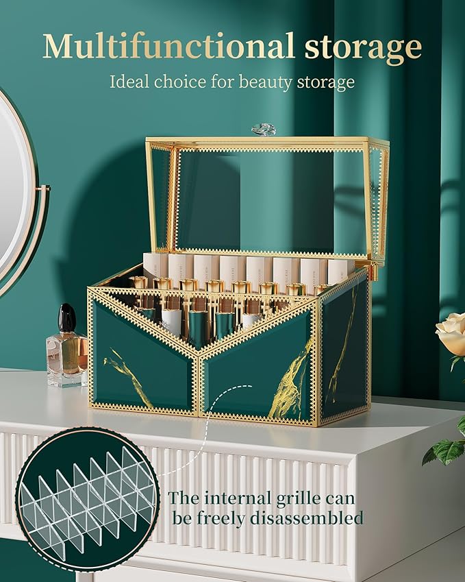 Lipstick Organizer Lipstick Holder - 24 Spaces, Tempered Glass Lip Gloss and Perfume Organizer,Vanity Lipstick Holder and Organizer.