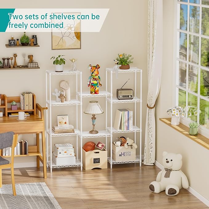 SINGAYE 5 Shelves Storage Shelf Wire Closet Bathroom Organizers Metal Pantry Kitchen Small Garage Shelving Unit Laundry Room Organization Home Corner Rack Estantes para Cocina White 10" Dx16 Wx55”H