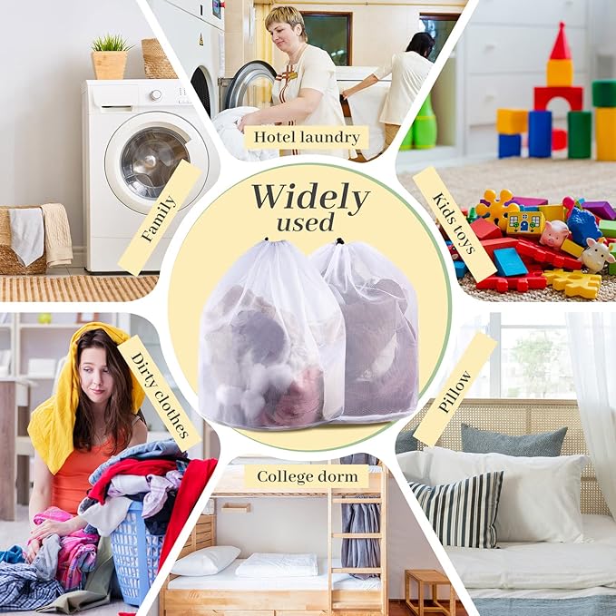 18 Pcs 24 * 32 Inches Fine Mesh Laundry Bag with Drawstring Large Heavy Duty Mesh Bag Machine Washable Sheet Drawstring Net for Delicates College Dorm
