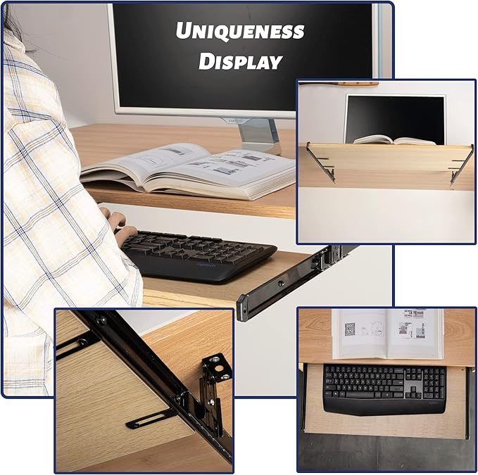 14" Keyboard Slide Heavy Duty Ball Bearing Slides Computer Tray Under Desk Rails Rack Cabinet Furniture Drawer Hardware Accessories with Adjustable Height Bracket & L Extension Support Bracket(Sliver)