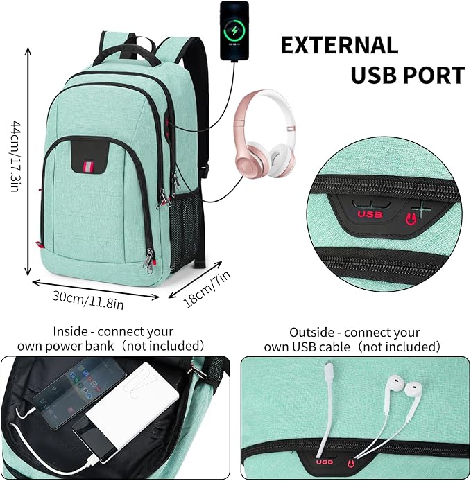 Della Gao Travel Laptop Backpack, Anti Theft Backpack for Men and Women with USB Slit Business Computer Backpack Bag (Green, 15.6 Inch)