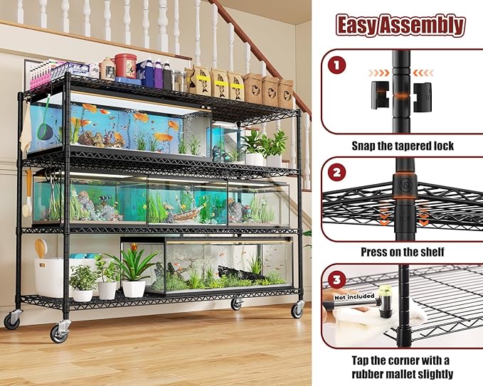 PrimeZone 60" W x 24" D x 76" H Heavy Duty Wire Storage Shelves with Wheels, 4 Tier Adjustable NSF Certified Garage Shelving Unit, Rolling Metal Organizer Shelf Utility Rack for Warehouse, Pantry