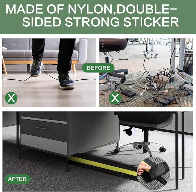 WILLBOND Carpet Cord Cover Cable Protector Floor Cover Cable Protector Management Only for Commercial Office Carpet(9.84 ft,Black and Yellow)