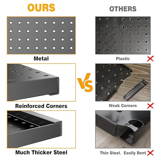 Pegboard Smith Metal Pegboard Panels 12" x 24", 3 Pack Black Wall Mounted Tool Organizer Boards, Heavy Duty Tool Storage Peg Board for Garage, Workbench, Office, Fits 1/4" Peg Hooks