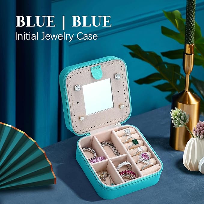 Parima Travel Jewelry Organizer Box - Small Case for Women, Mini Jewelry Box - Letter Z, Aqua Blue