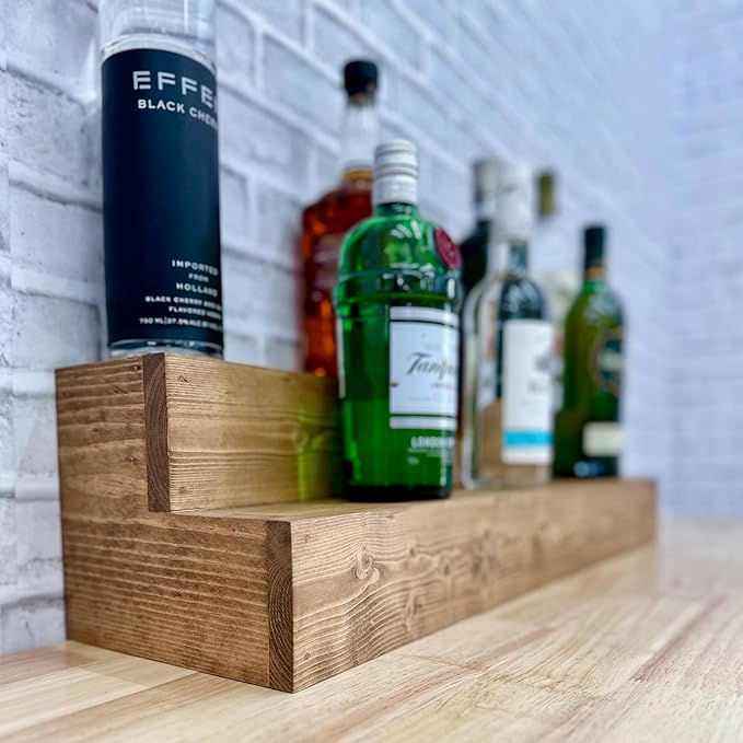 Tiered Bottle Shelf | 2 Tier Liquor Bottle Display | Bar Organization | Display Shelf | Wine Shelf | Bar Display | Kitchen Counter Shelf (36, Early American)