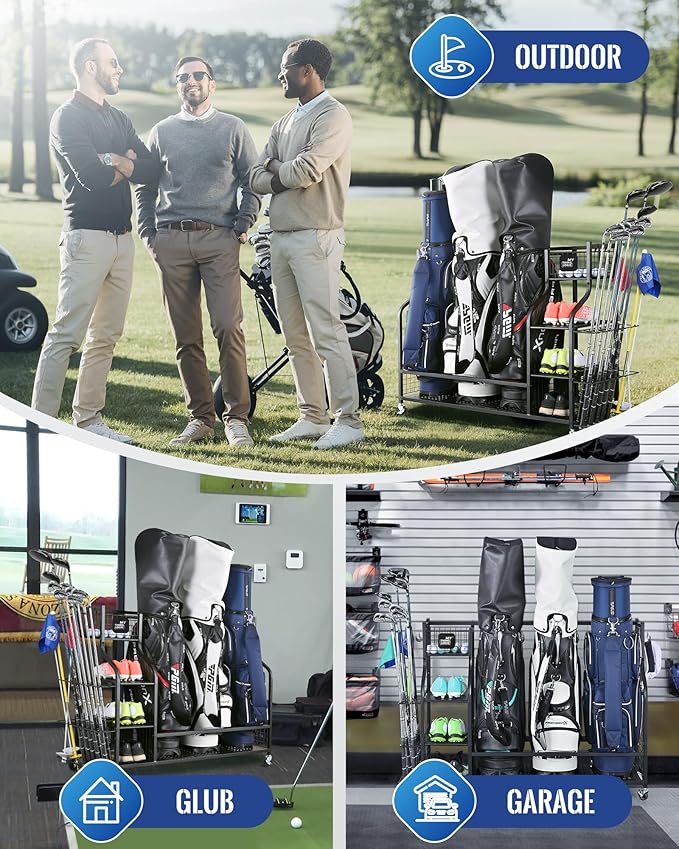 Mythinglogic Golf Storage Garage Organizer, Golf Bag Storage Stand and Other Golfing Equipment Rack, Extra Storage Rack for Golf Clubs