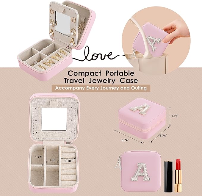 Birthday Gifts For Women - Initial Jewelry Box, Travel Jewelry Case, Small Travel Organizer, Bridesmaid Gifts