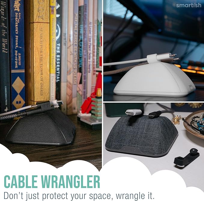 Smartish® Magnetic Cord Holder - Cable Wrangler Organizer Stocking Stuffer with Magnet Clips for Charger Management on Desktop, Nightstand for USB-C + Lightning - Snow Day White