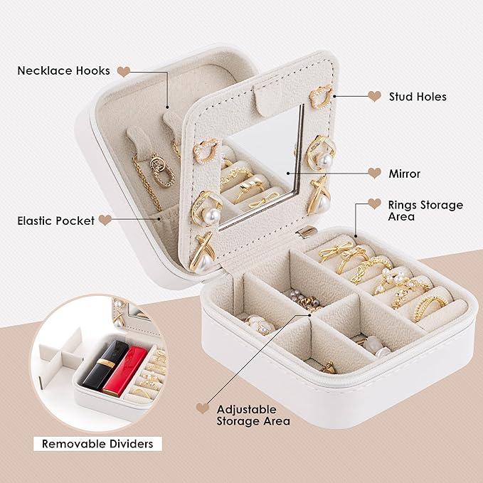 Birthday Gifts for Women: Initial Jewelry Box & Small Travel Jewelry Organizer for Wife, Girlfriend, Bridesmaid or Graduation Gifts