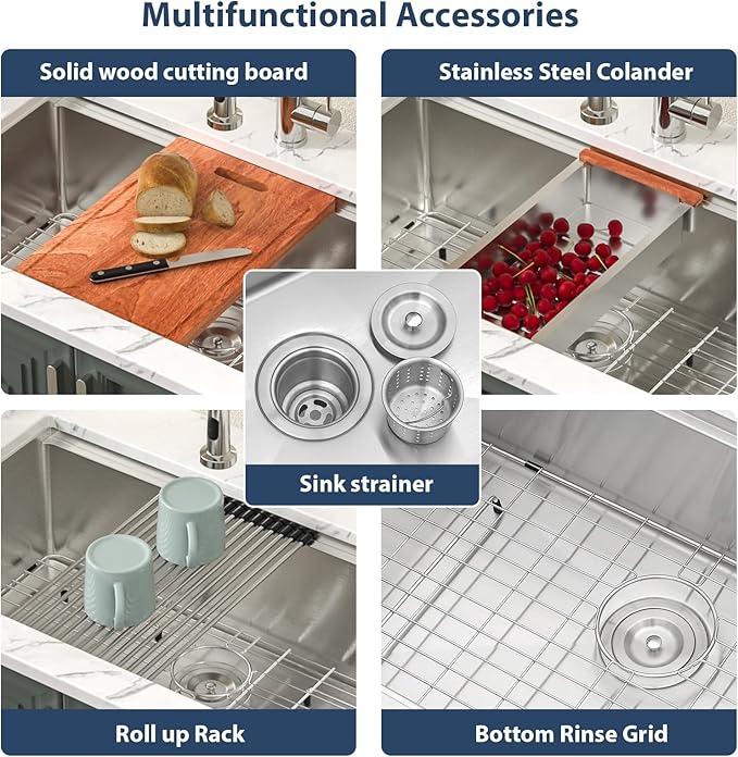 Lordear 30 Inch Undermount Kitchen Sink Workstation 16 Gauge Stainless Steel Under Counter Single Bowl Handmade Kitchen Sinks Basin 30x19x10 Inch