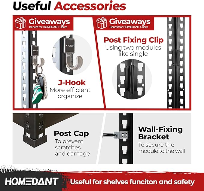 HOMEDANT 5 Tier Storage Shelves Adjustable Laminated Boltless Garage Metal Shelving Unit Heavy Duty Utility Rack Shelf Warehouse Pantry Closet Kitchen (10, (L) 48.1" W, Black)