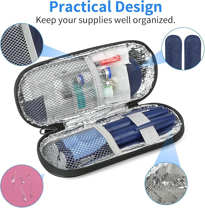 Insulin Pen Cooler Travel Case with 2 Reusable TSA Approved Ice Packs, Diabetic Medication Insulated Cooler Bag for Insulin Pens and Other Diabetic Supplies Storage Pink