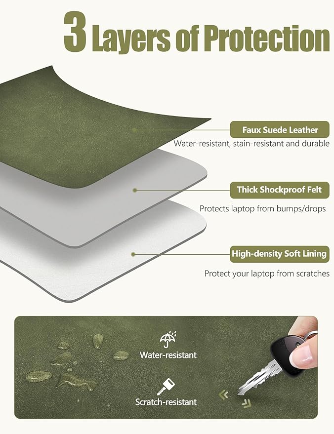 HYZUO 15 Inch Laptop Sleeve Case with Stand Feature for MacBook Air 15 M4 A3241 M3 A3114 M2 A2941 2025-2023, MacBook Pro 15, 15" Surface Laptop 7/6/5/4/3, with Carrying Pouch, Olive Green