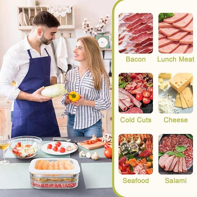 6 Pcs Deli Meat Container for Fridge, Stackable Bacon Lunch Meat Container for Refrigerator, Food Storage Boxes with 2 Lids for Cold Cuts, Cheese, Lunchmeat, Salami, Meal Prep Containers