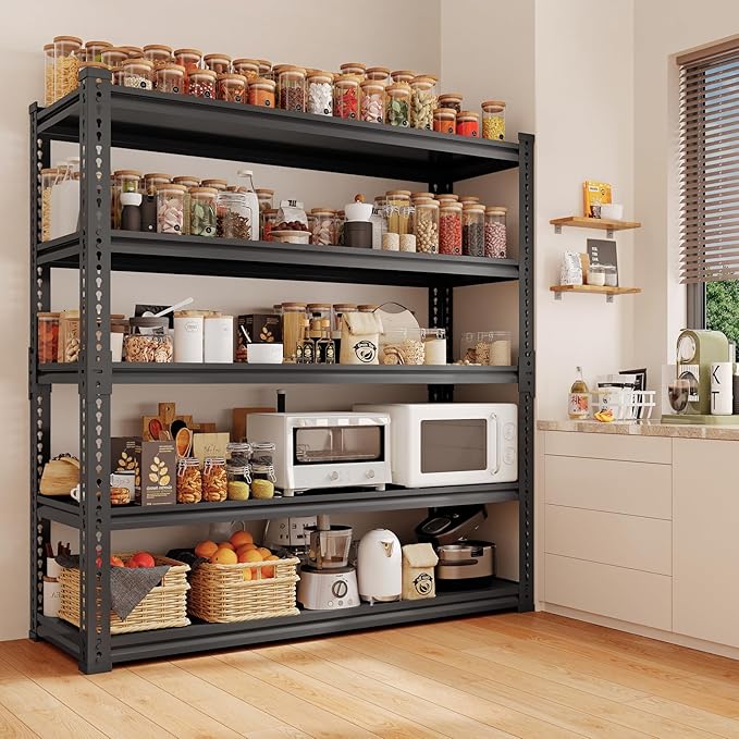 Heavy Duty Garage Shelving Unit 3000LBS, Adjustable 5-Tier Storage Rack with Boltless Design, 72" H X 45.2" W X 18.9" D Aluminum Metal Shelves for Basement, Garage & Warehouse Storage